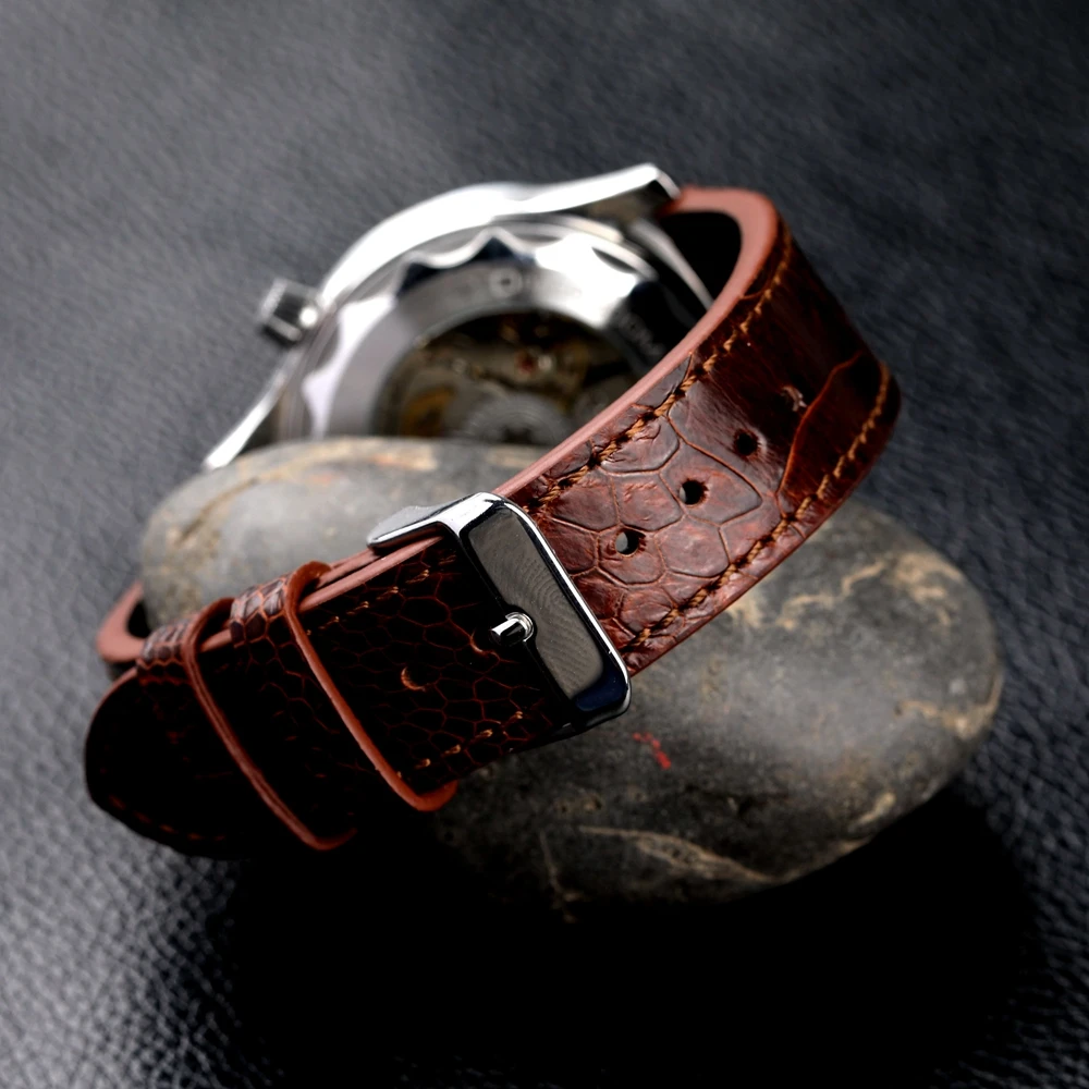 Handmade Premium Ostrich Foot Leather Strap 18 19 20 21 22MM Black Brown Soft Vintage Bracelet Hand-Stitched Natural Texture