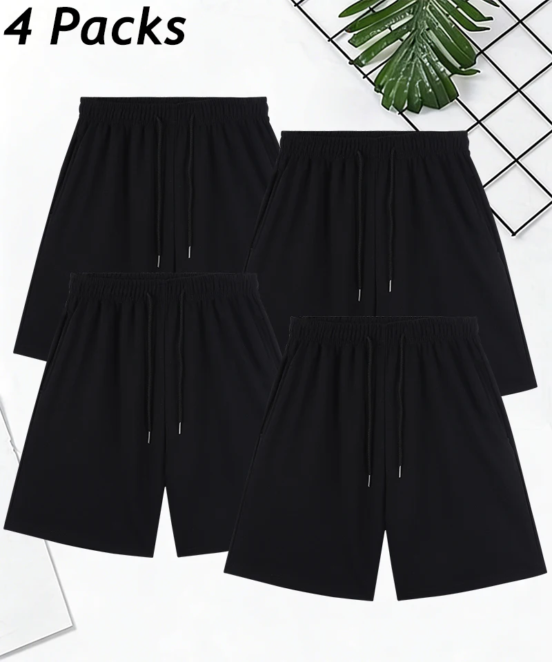 

Solid Summer 4 Packs Sport Short Pants Set Mans Fitness Casual Shorts Daily Jogging Pocket Sportpant Comfy Loose Fashion Bottoms