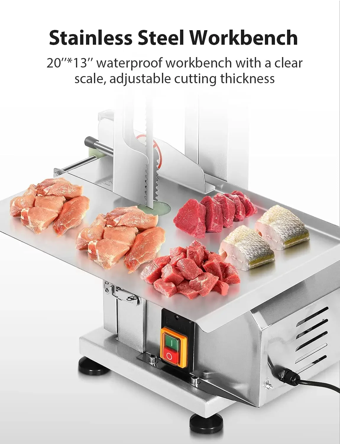 750W Commercial Meat Bone Saw Machine Frozen Meat Cutting Table Bandsaw Machine with 6 Saw Blades Electric Bone Saw Machines