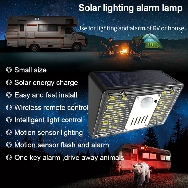 Lampada di allarme a luce solare Telecomando Allarme di sicurezza Sensore di movimento Sirena di allarme Rilevatore 129DB per cortile domestico Installazione semplice all'aperto