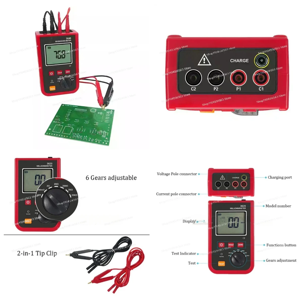 Portable DC resistance tester 1.2A four-wire detection, AC and DC dual channels, range 20kΩ