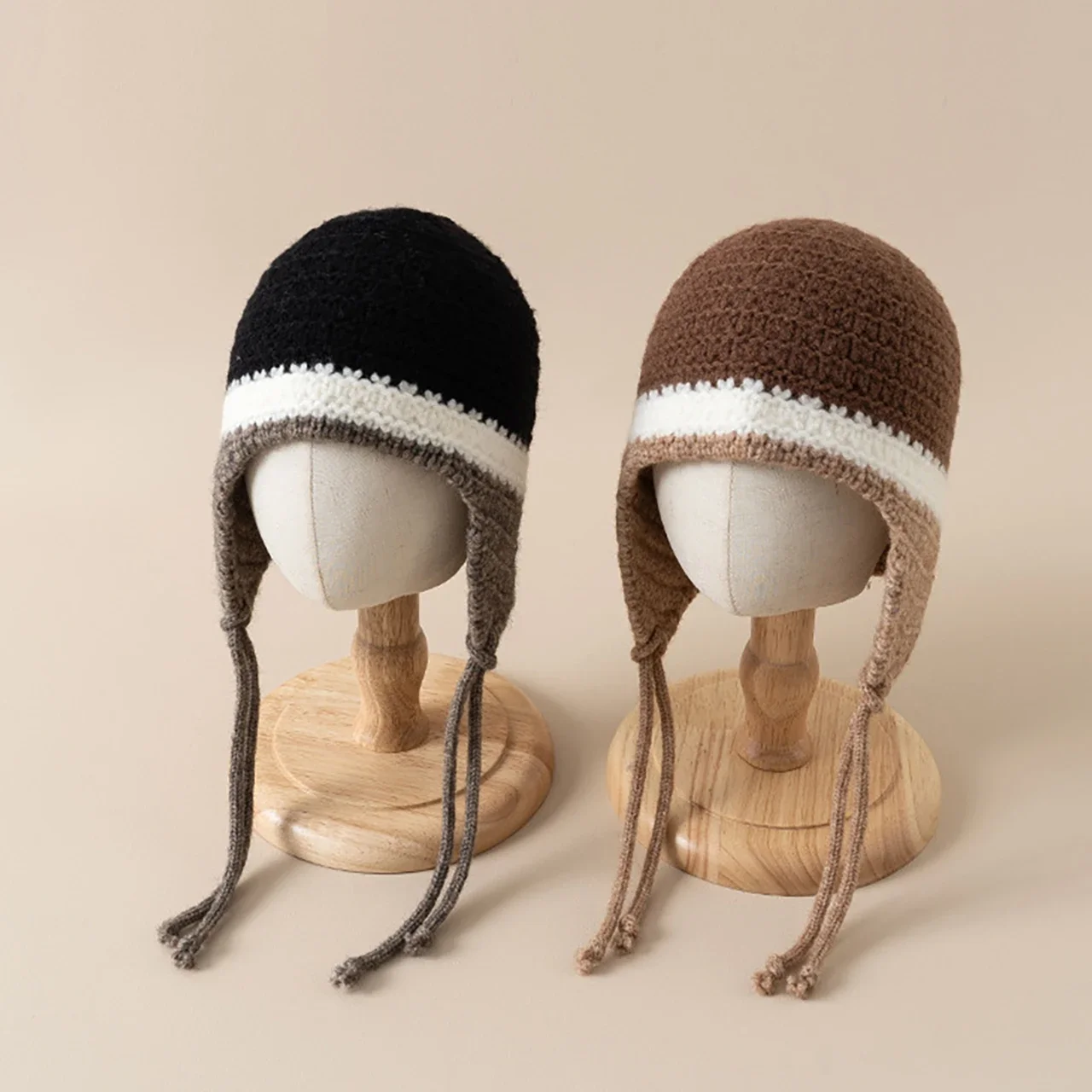 

Winter Baby Knitted Hat Kids Warm Ear Protection Beanies Outdoor Thermal Children Lace Up Earmuffs Caps