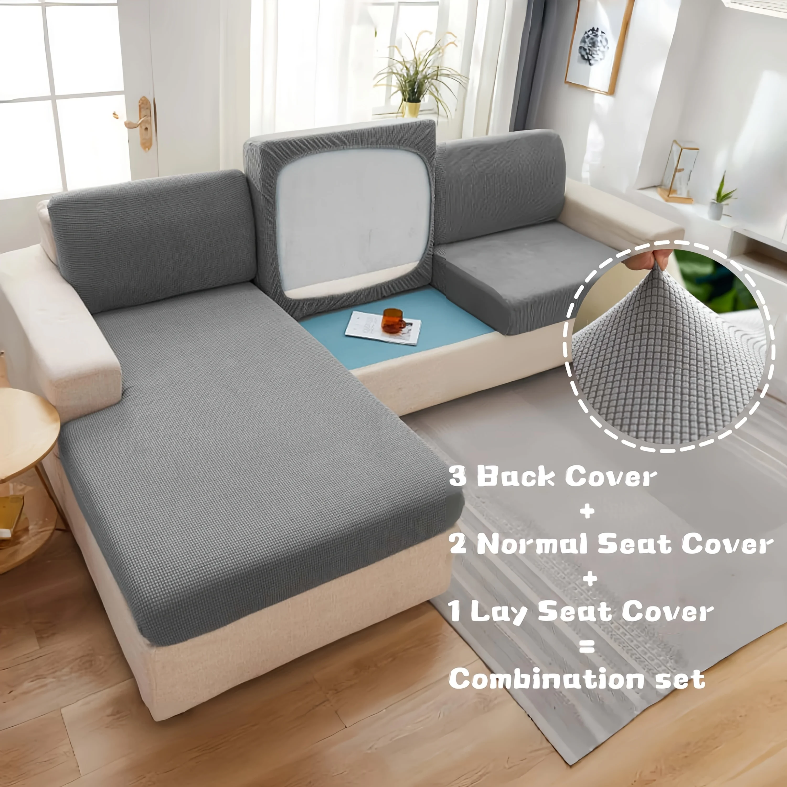 

6pcs/Set Corn Kernels Stretchable Universal Large Sofa Cushion Cover, Combinution Set, High Elastic Jacquard Sofa Cushion Cover,