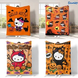 Hot Sanrio Hellokitty Halloween Pumpkin Flannel Printed Blanket Anime Cartoon Kawaii Cute Office Sofa Nap Bed Blanket Gift