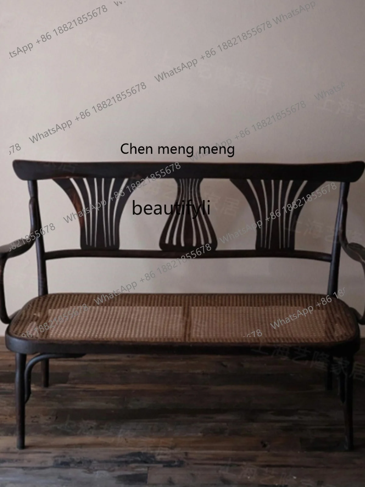 X   American-Style Solid Wood Sofa Mid-Ancient Rattan Woven Couch Double Three-Person Outdoor Recliner