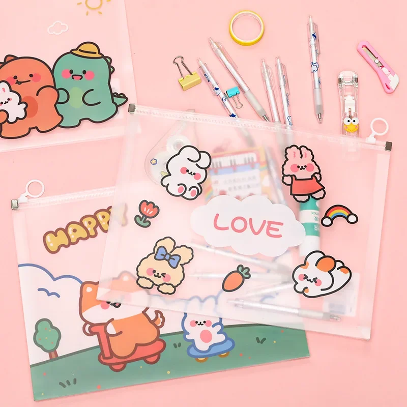 1 pc Random Novelty Cartoon Animals A4 File Bag Pencil Case Pocket Folders Filing Products Document Zipper Bag School Supplies