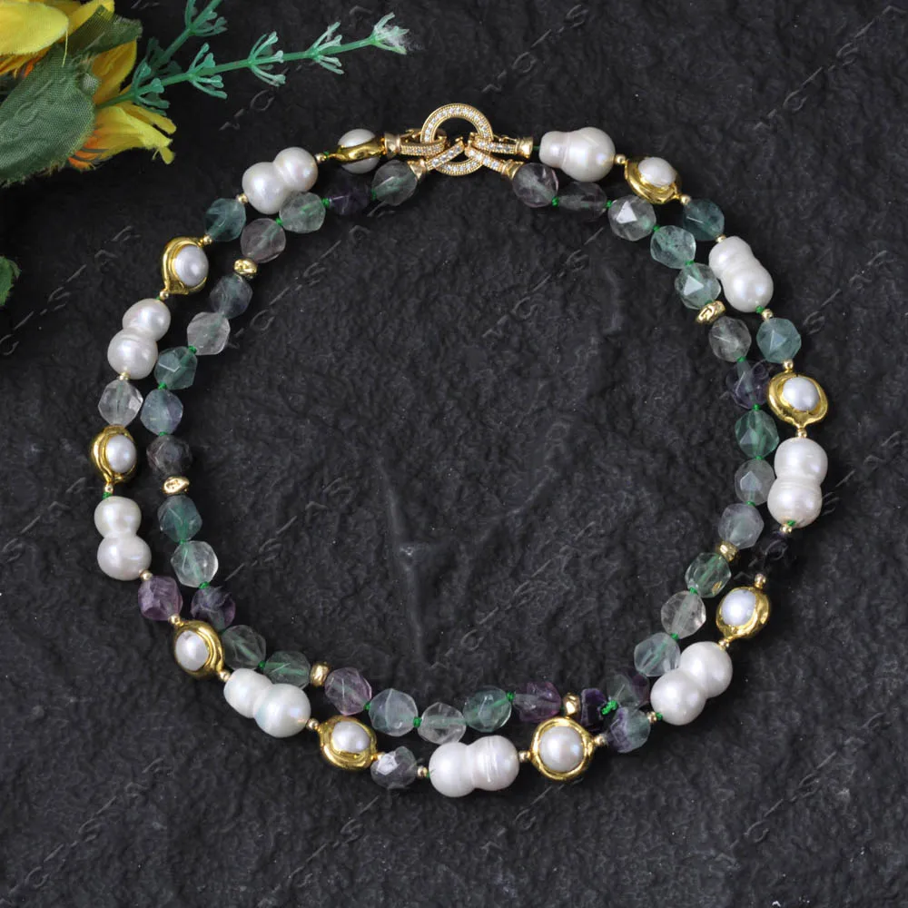 

MTC·STAR Круглое ожерелье с граненым флюоритовым двойным жемчугом, 18 дюймов, 19 мм, белое, 2 ряда, элегантный ювелирный аксессуар (Z13839)