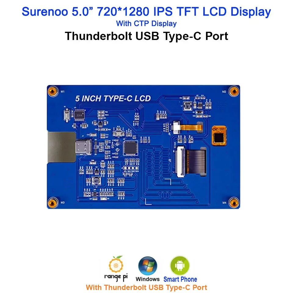 5.0" 720*1280 Thunderbolt USB Type-C IPS TFT IIC CTP Capacitive Touch Panel MIPI DSI LCD Module Display Monitor Screen