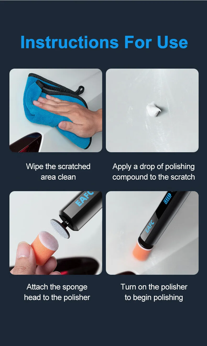 EAFC Akku-Autopolierer und Wachsschleifmaschine, 40 W, Polierer für Farbe, Kratzer, Reparatur, Windschutzscheiben-Ölfilm, Entfernung, Reinigung, Wachsen – Detail 9