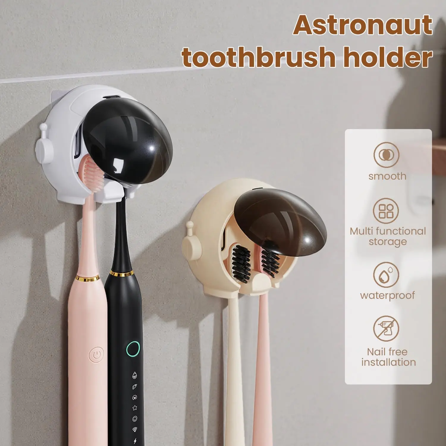 Cartoon Wall-Mounted No-Drill Bathroom Storage Rack, Electric Toothbrush Holder for Kids, Home Use, Couple Toothbrush Holder