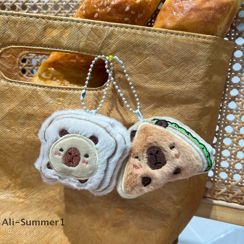 【E】Burger Capibara Plush Pendant Sandwich Capybara Stuffed Doll Keychain Car Key Ring Backpack Bag Decor Kid Gift
