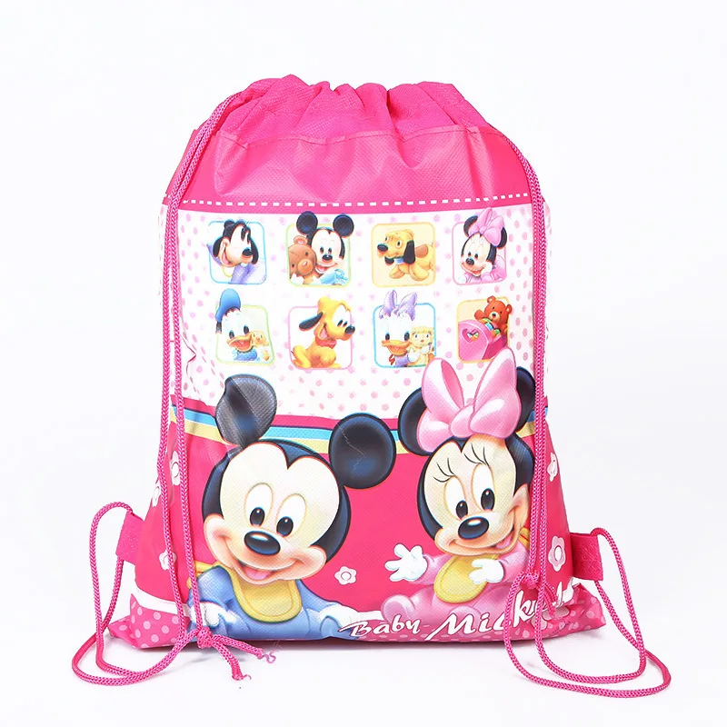 Ransel tali serut Disney Minnie Mickey Mouse, tas ransel pesta ulang tahun, tas tali serut non-tenun untuk anak-anak, tas sekolah berenang