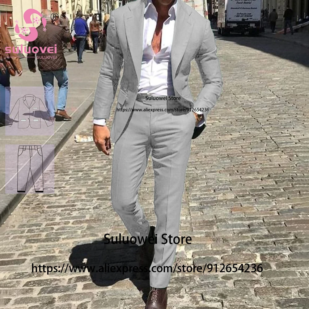 

(Customized Size Color) Summer Tuxedo Suit For Men 2 Piece Pants Set Formal Groom Wedding Dinner Blzaer Terno Masculino Completo