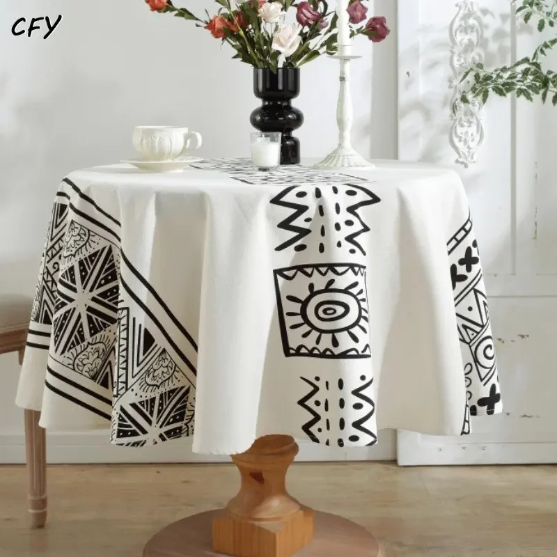 

Ameirca Cotton Linen Tassel Geometric Pattern Round Tablecloth 150cmTable Cloths Cover Towel Home Wedding Decor Round Table Maps