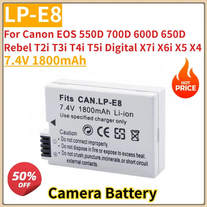 

New Replacement Camera Battery 7.4V 1800mAh LP-E8 for Canon EOS 550D 700D 600D 650D Rebel T2i T3i T4i T5i Digital X7i X6i X5 X4