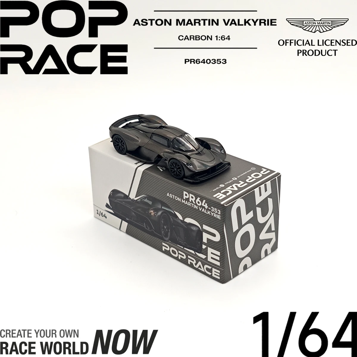 In Stock POP RACE 1:64 Aston Martin Valkyrie Carbon Finish Diecast Car Model Official Licensed Hypercar Ready To Ship PR640353