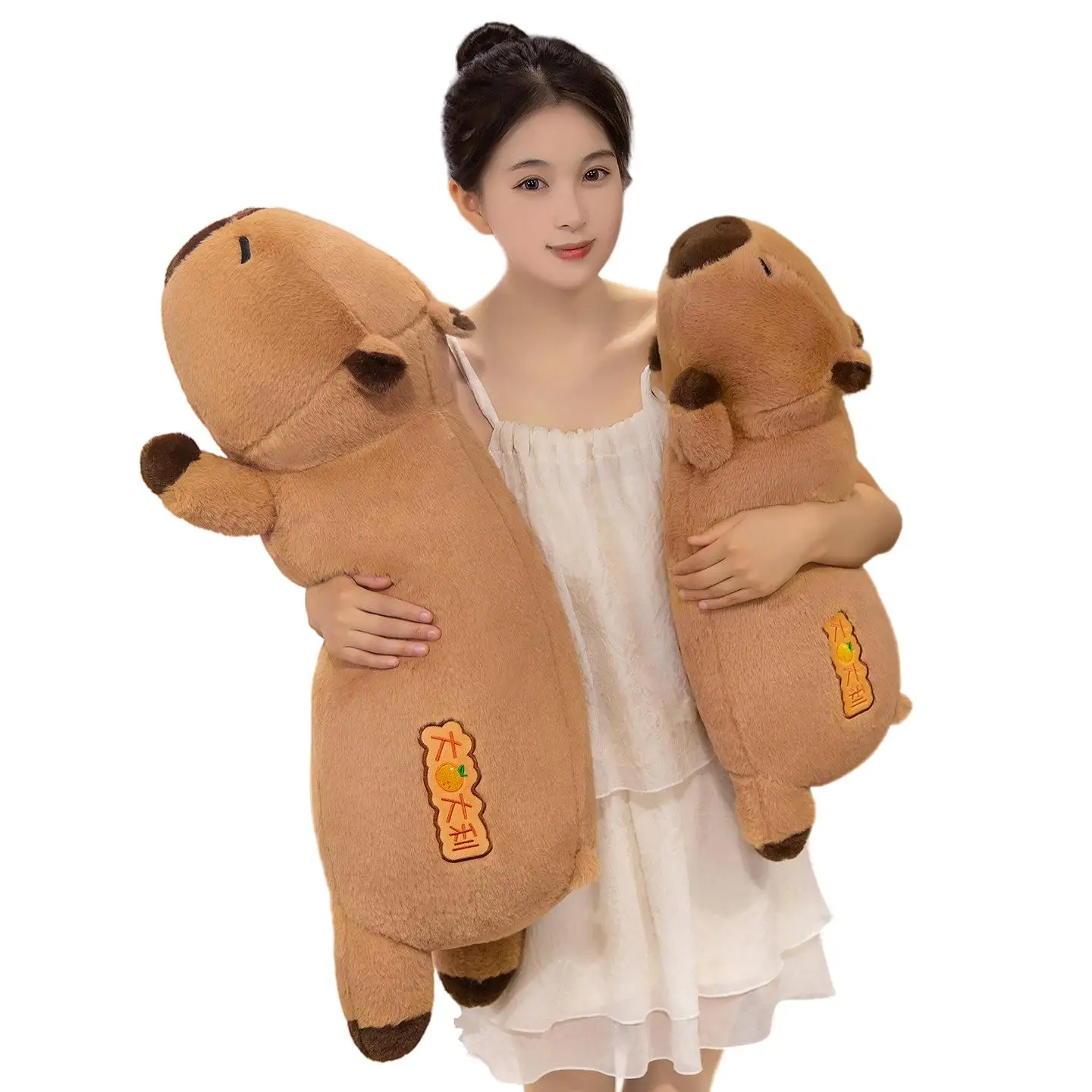 

60/80cm Long Brown Capybara Plush Pillow Stuffed Fatty Cartoon Animal Bolster Sleeping Companion Soft Fluffy Birthday Gift