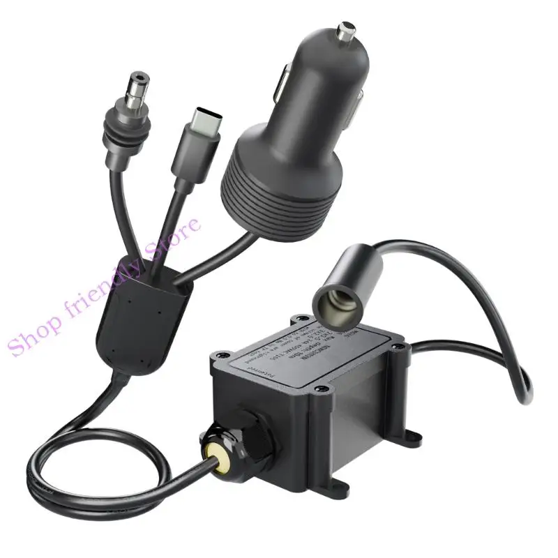 30V Output Power Cable with 12V 24V Vehicle Input, USB C and Round Tip Connectors for Mobile Equipment Power Use