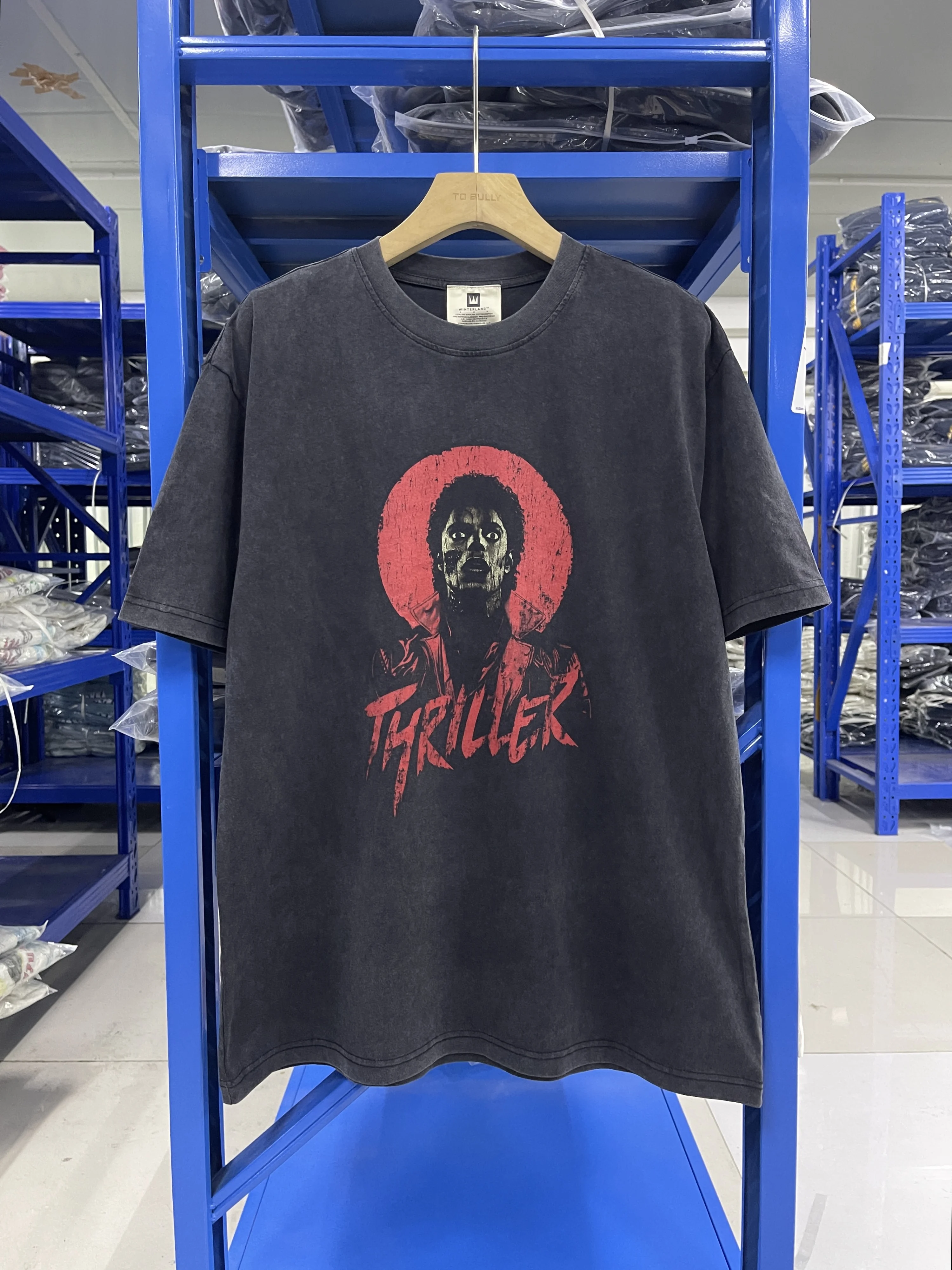 Vintage Summer Rock Washed Pure Cotton MJ Portrait Printed High Street Casual Loose Oversized Trendy T-shirt For Men Tops