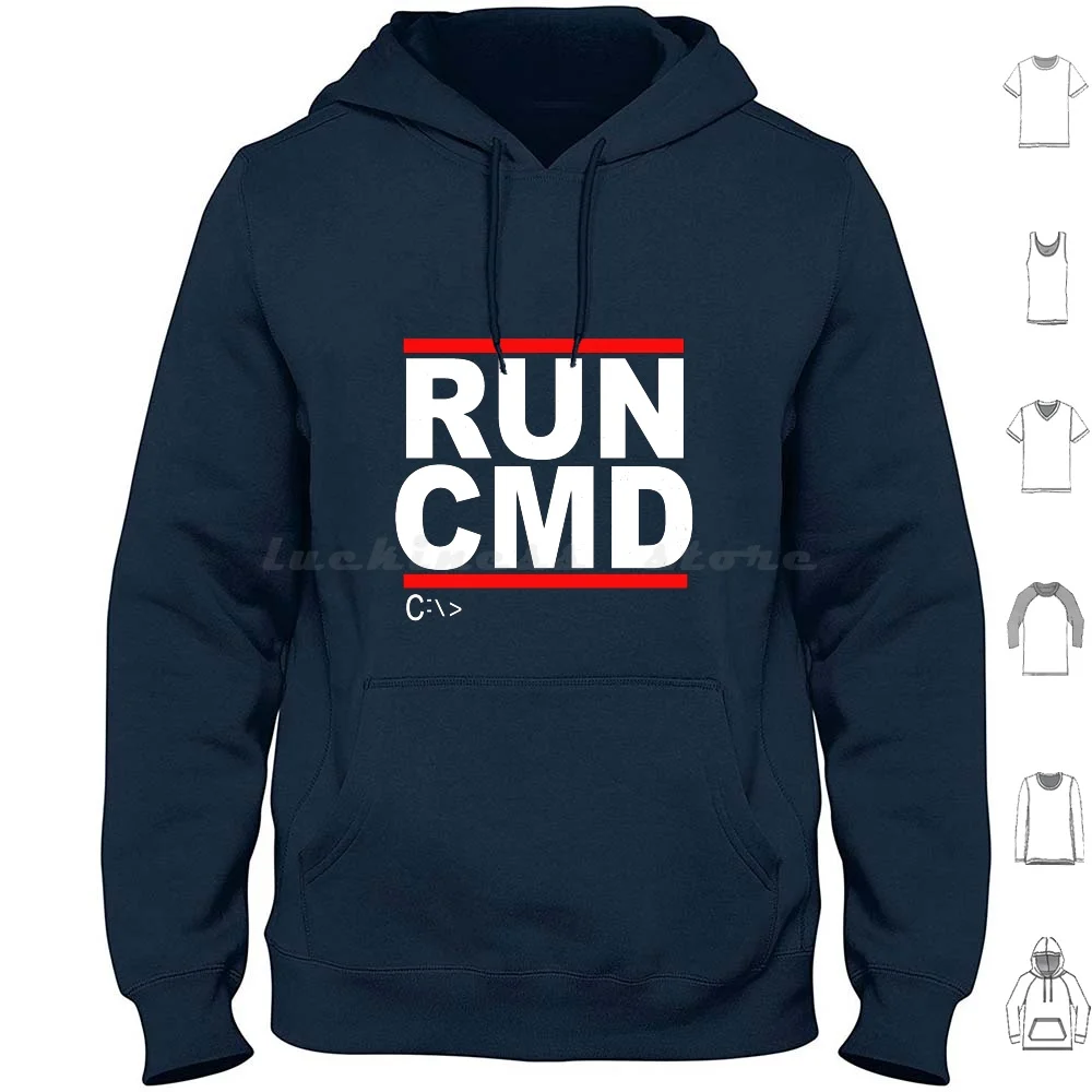 Run Cmd-C هوديس كلاسيكي بأكمام طويلة Geek Nerd مضحك رمز الكمبيوتر مبرمج Windows Command Command Prompt
