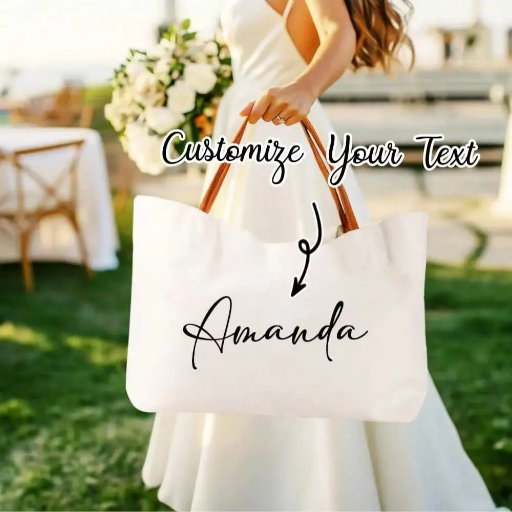 Custom Bride Tote Bags,Bridesamaid Gift bag With Name,Bridesmaid Beach bag,Wedding bag,Bridal Party Gift,Bride Bag