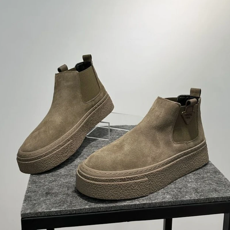 

​2025 New Men's Genuine Leather Chelsea Boots High Cut Vintage Thick Sole Versatile Short Boots for Autumn Winter​