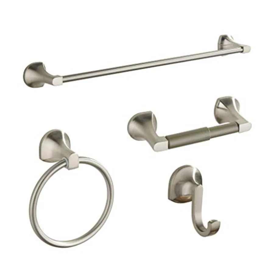 

Bathroom Hardware Set Brushed Nickel Adjustable Expandable Towel Bar 4-Piece Bathroom Accessory Set Wall Mounted Robe Hook To