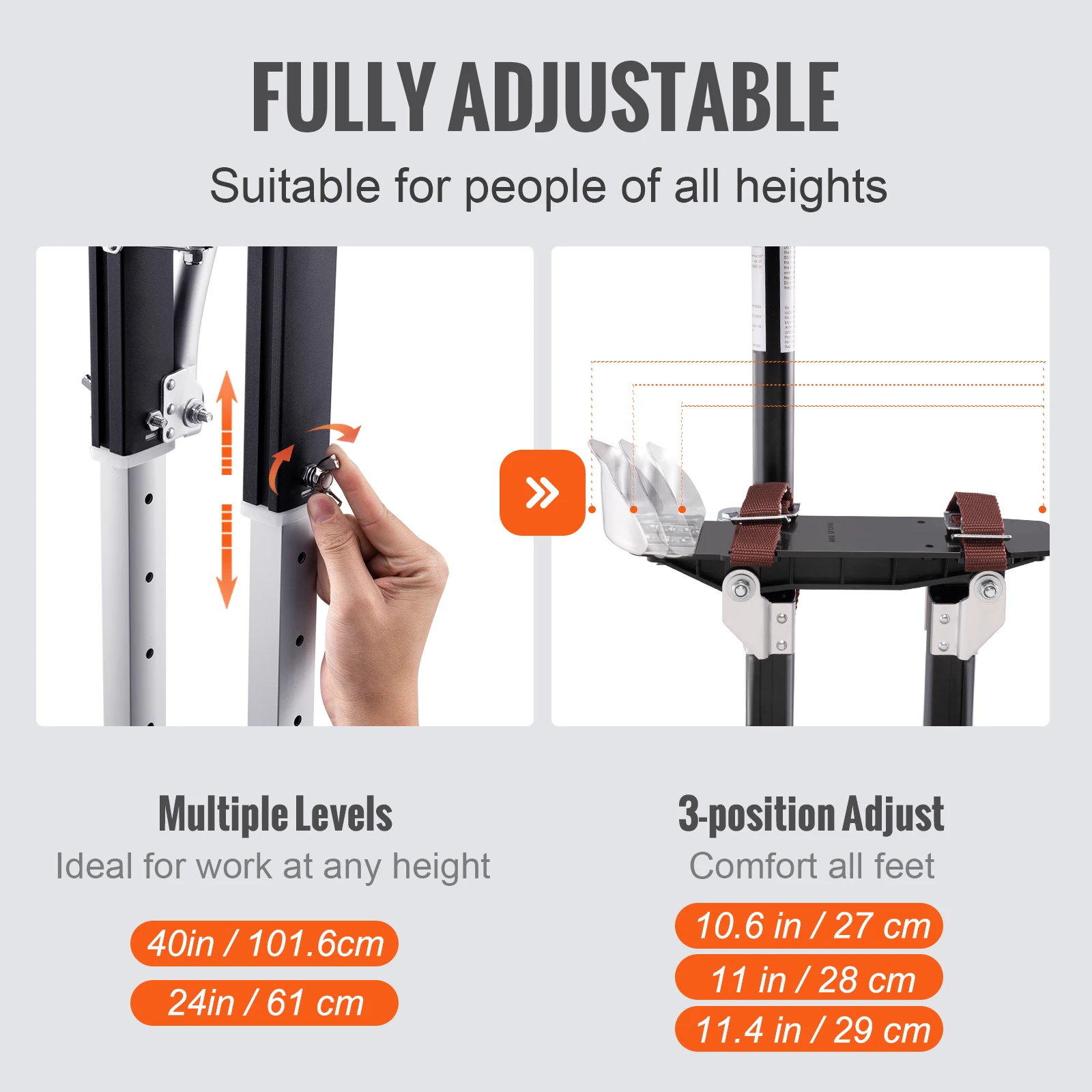 VEVOR Drywall Stilts 24 "-40" Adjustable aluminium Stilts alat tahan lama dan Non-slip kerja Stilts untuk Sheetrock lukisan/berjalan