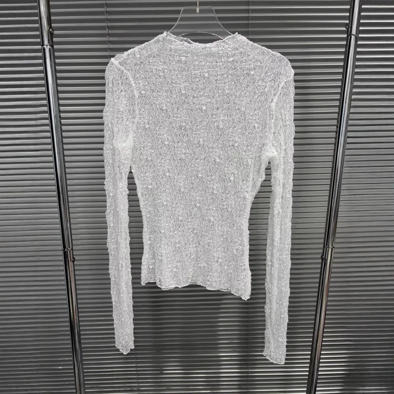 HKSH 2026 Spring Summer New Women's Short Dress O-neck Long Sleeve T-shirt Shorts Pleated Mesh Lace Elegant Sexy Dresses HK18092