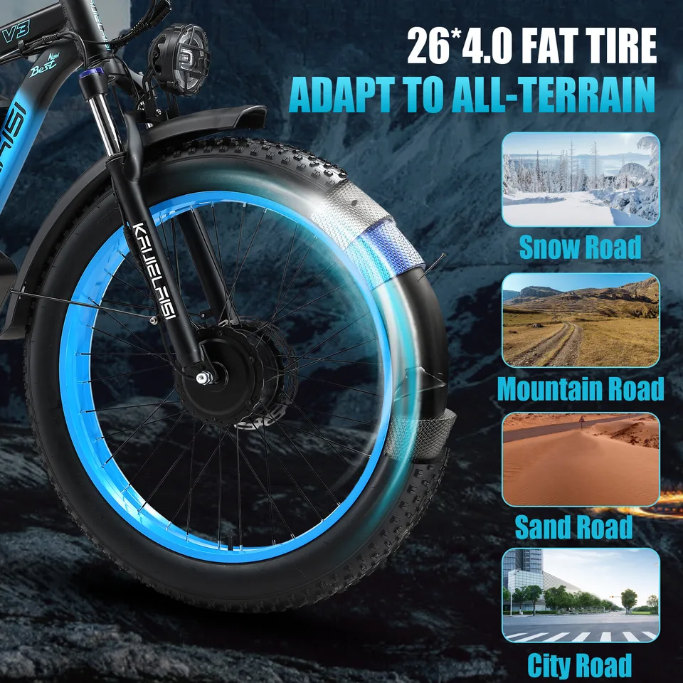 35MPH  2000W E-Bike V3 Electric Bicycle 26" FatTire 48V 23Ah Dual Motor image 6