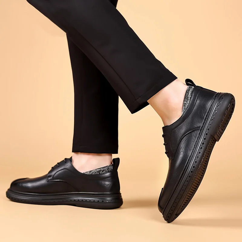 Shoes Men Dress Leather Fashion Men Flats Shoes lace up black oxfords Retro round Toe Oxford Male Footwear Zapatos