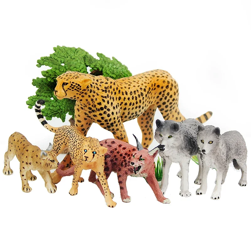 

Simulation Solid Plastic Animal World Model Cheetah Bobcat Big Bad Wolf Lynx Children's Cognitive Toy Gift Figure Model