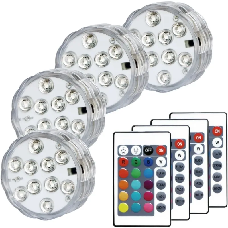 Submersible Swimming Pool Light 10LED with Remote Control RGB LED Underwater Lamp Battery Operated for Pool/Pond/Decoration