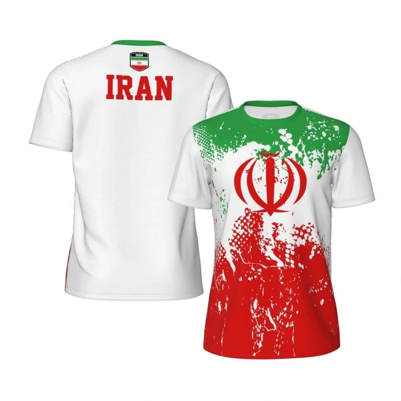 Fashion Iran Flag Football T Shirt Casual Summer Short Sleeve Men's 3D Printed Sports T-shirt Loose Street Quick Dry Tees Tops