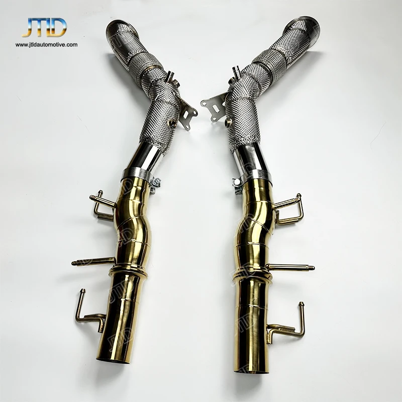 JTLD 304 Stainless Steel Gold Color Exhaust Catless Downpipe straight Pipe System Without Valve For Ferrari SF90 Exhaust escapes