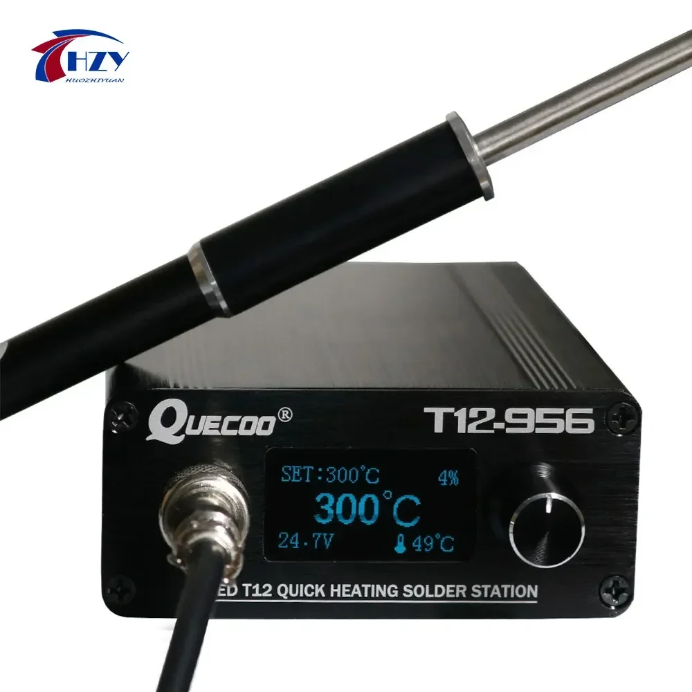 QUECOO – Station numérique à souder T12-956, fer à souder électronique OLED 1.3 pouces avec poignée M8 noire et fer à souder T12