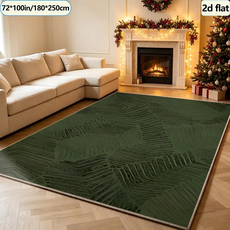Dark Green Linear Abstract Texture Carpet, Artistic Minimalist Style Carpet, Suitable for Living Room, Bedroom, and Home Floor Decoration