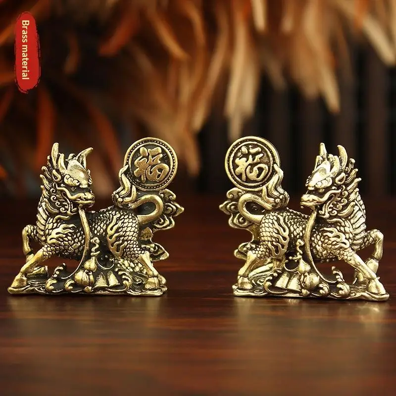 ♥Feng Shui Kirin Statue - Brass Lucky Qilin Figurine with 