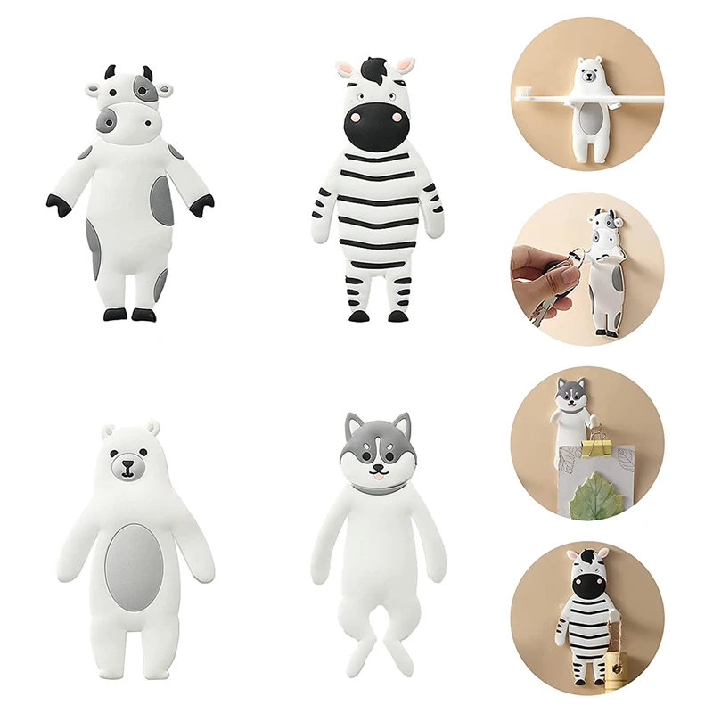 4 Pcs Adhesive Animal Decorative Wall Hooks-Reusable Waterproof Hooks For Towel,Keys,Hat,For Bathroom Bedroom Kitchen