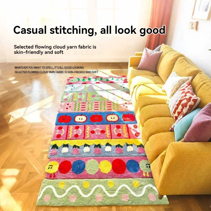 

Cartoon Dopamine Shaggy Combination Carpet Living Room Children's Room Bedroom Bedside Rug Plush Floor Mat Foot Pad Home Decor