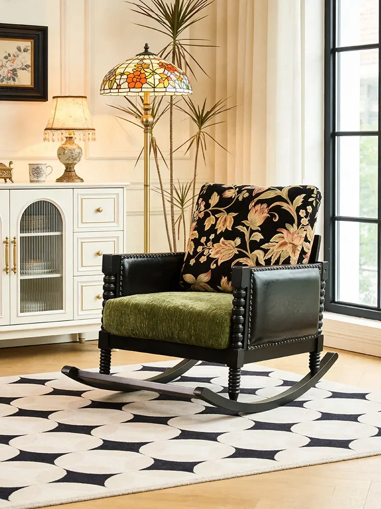 retro style solid wood single sofa chair living room bedroom home leisure rocking chairl16