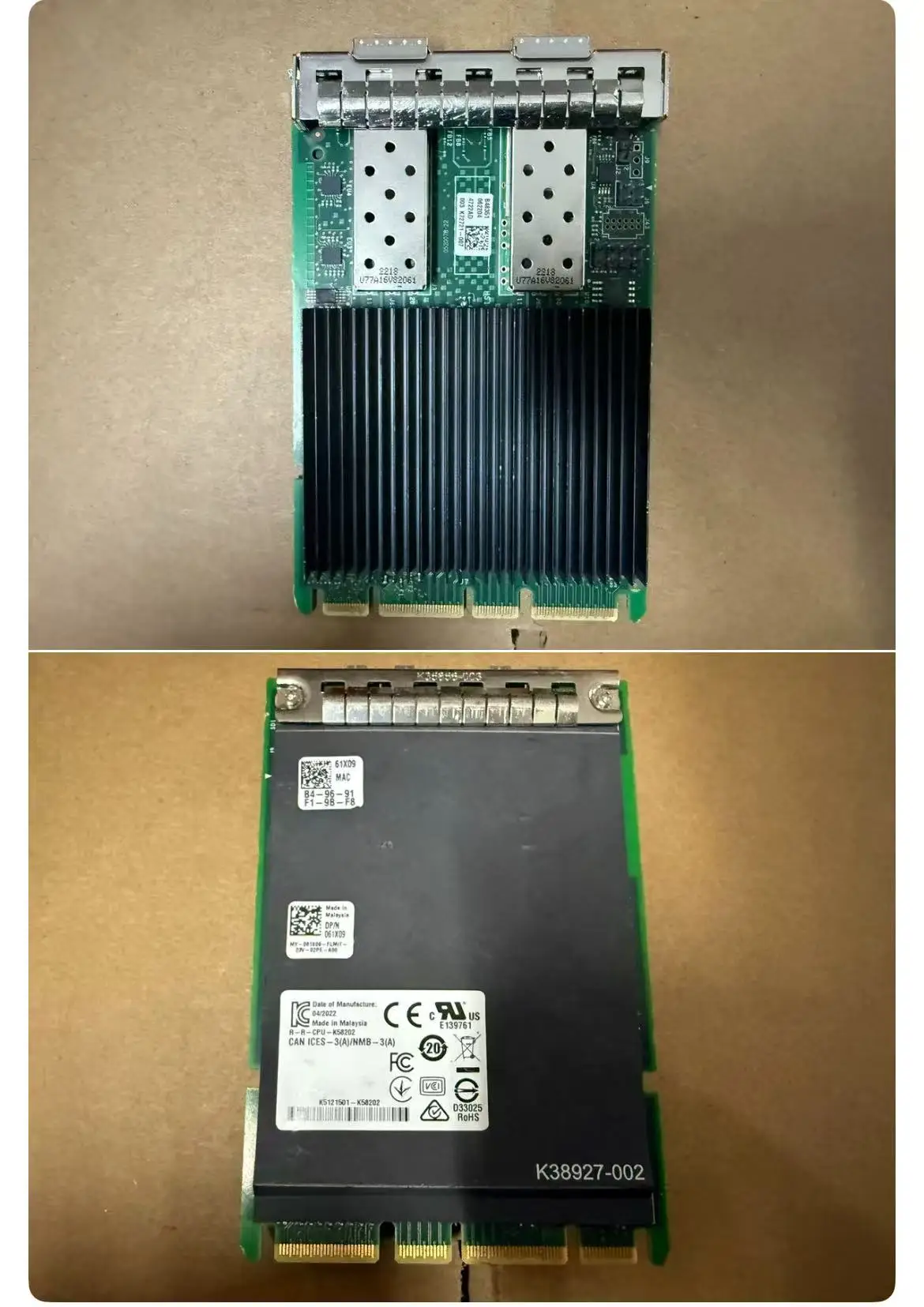 

K38927-002 ДЛЯ Intel E810 Двухпортовый 25Gbe SFP28 OCP 3,0 61X09 061X09 ДЛЯ Сервера Dell Оригинальные аксессуары