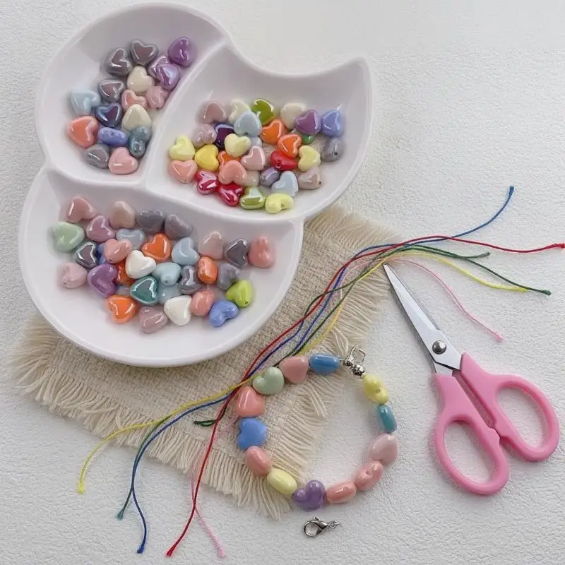 Heart Shape Glaze Ceramic Loose Beads 10Pcs 10mm Versatile for DIY Jewelry Making Home Decoration Wreath Craft Supplies