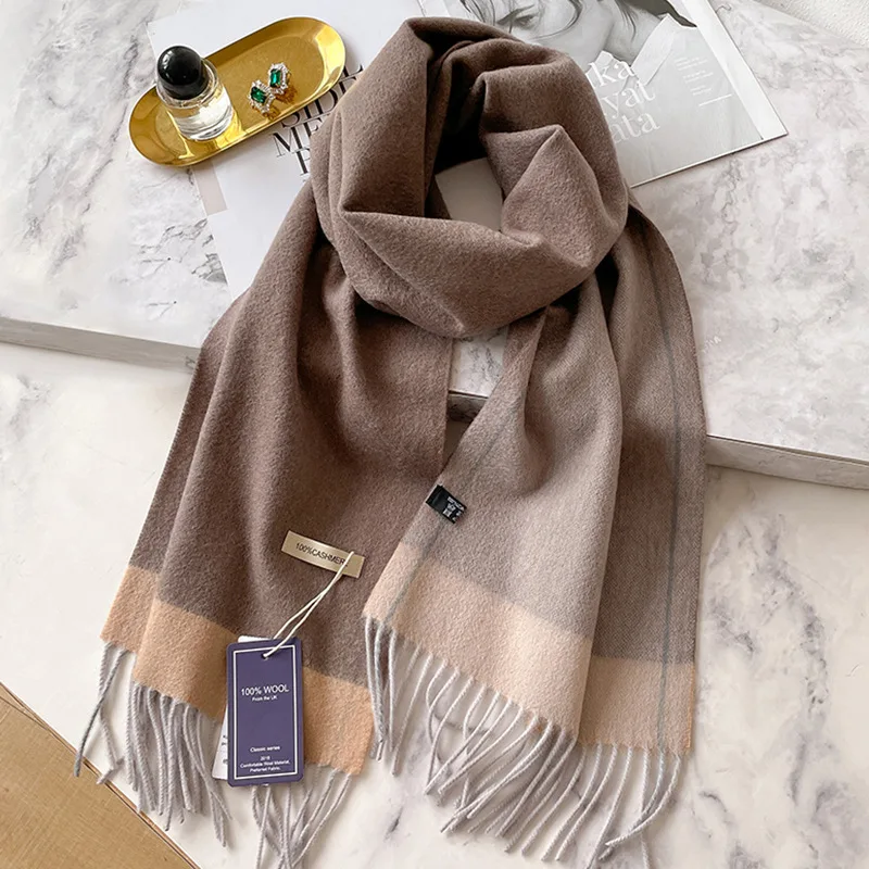 100% Cashmere Winter Design Pashmina Wool Scarf for Women Warm Thick Shawls and Wraps Female Bufanda Echarpe Tassel Muffler