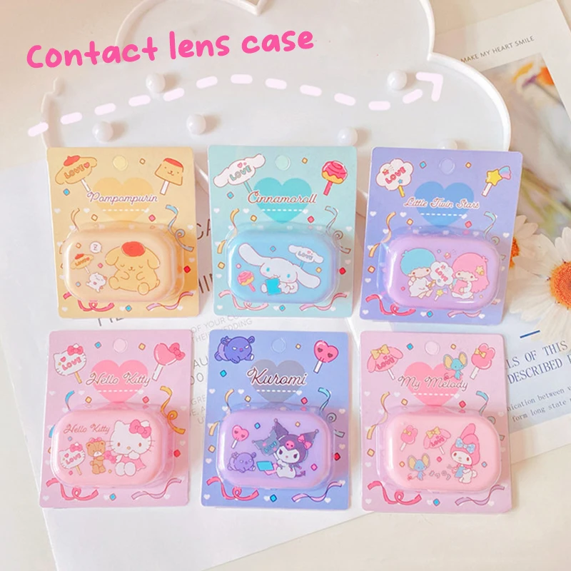 

Sanrio HelloKitty Melody Cartoon Contact Lens Box Portable Beauty Kuromi Pupil Tool Box Mini Portable Kawaii Storage Box Gifts