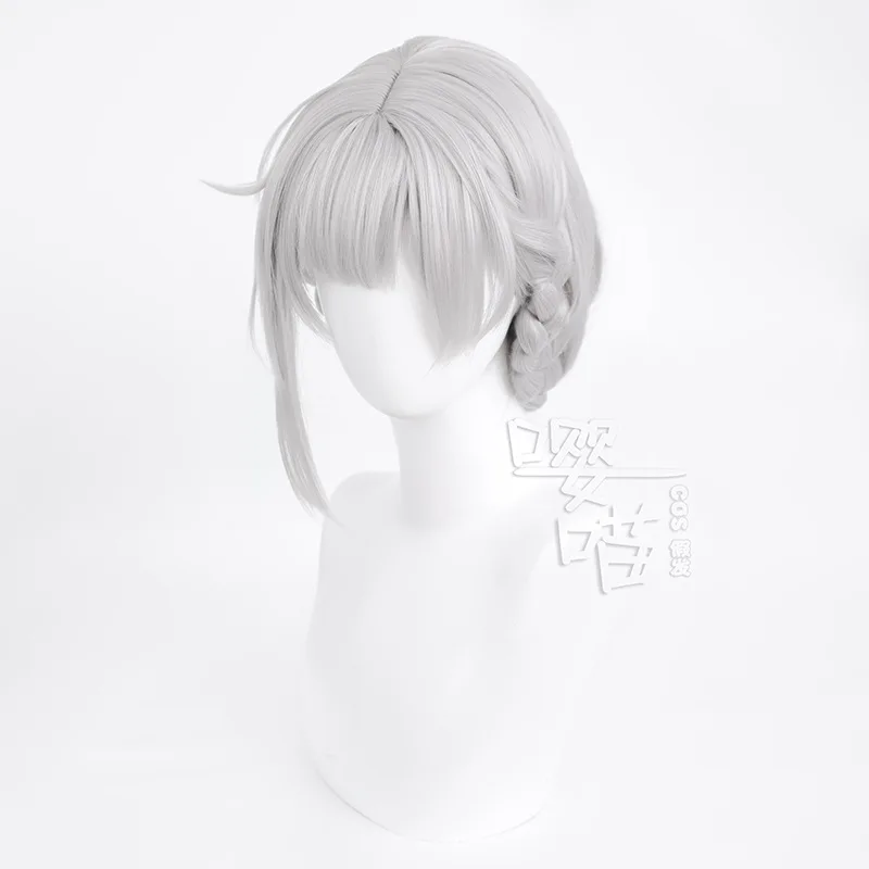 Perruque Cosplay Sanhua Game Wuthering Waves pour Hommes et Femmes, Cheveux Synthétiques Anime, Argent, Blanc, Degré de Chaleur, Halloween, 40cm