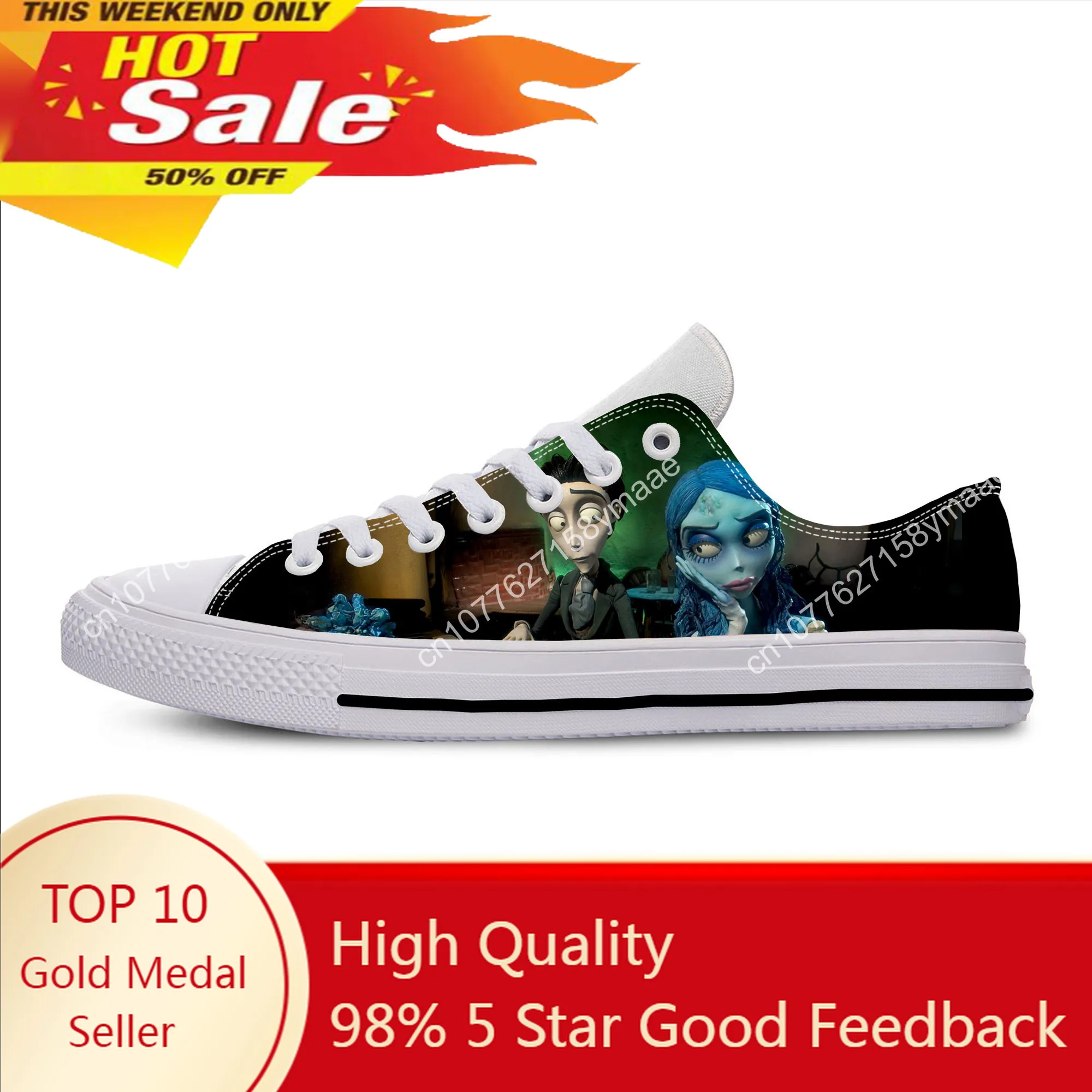 

Hot Anime Manga Cartoon Corpse Bride Funny Fashion Casual Cloth Shoes Low Top Breathable Lightweight 3D Print Men Women Sneakers