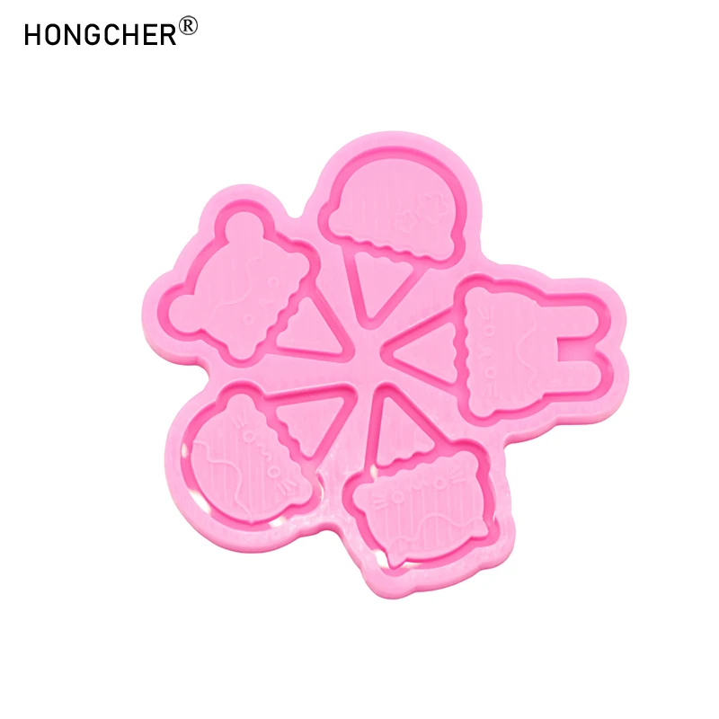 Shiny mirror cartoon animal ice cream shape silicone mold DIY epoxy resin jewelry earrings necklace accessories drip molds