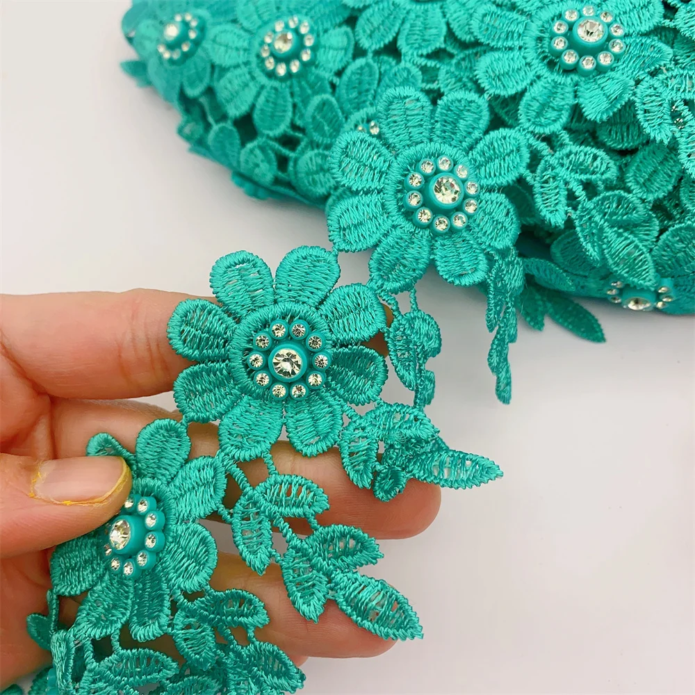 9yards Many Colors African Lace Trim with Rhinestone Embroidered Nigeria Venice Wide 7CM