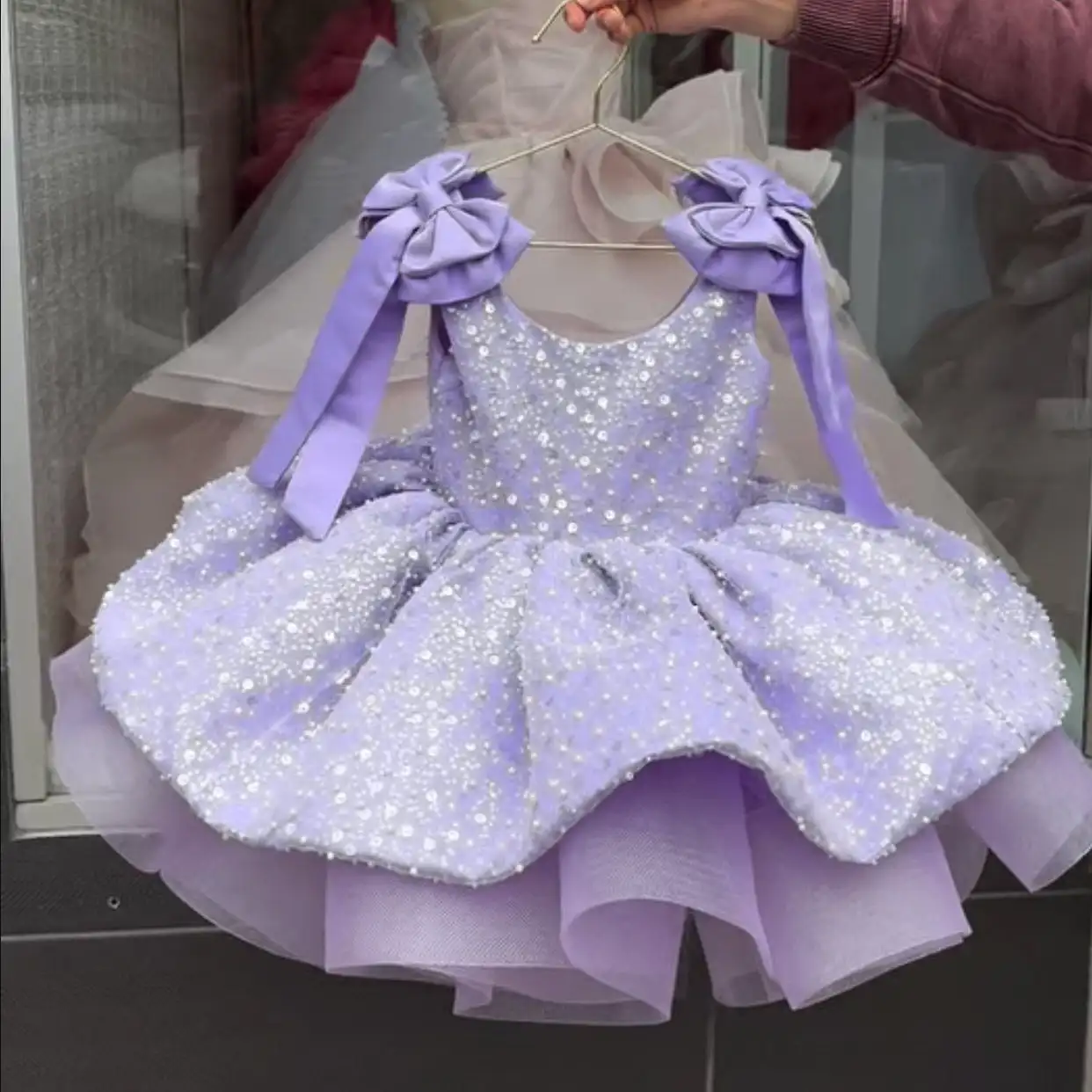 Light Luxury Baby Girl Beauty Pageant Dress with Sequins Big Bow Birthday Party Dress Flower Girl Dress Wedding Customized view 4